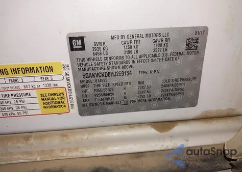 2017 Buick Enclave Premium z USA, uszkodzony, nr VIN 5GAKVCKD0HJ259154